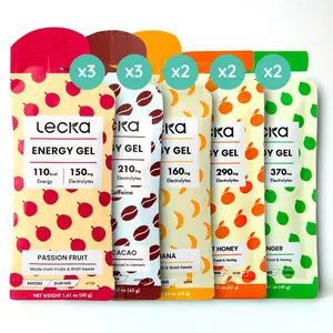 Lecka Natural Energy Gel, 12 Running Gels with 21g-27g Carbs, 90–110 Calories & Natural Electrolytes | Real Fruit & Basil Seed Blend | Ideal for Running, Cycling & Workouts | Variety Pack 5 Flavors