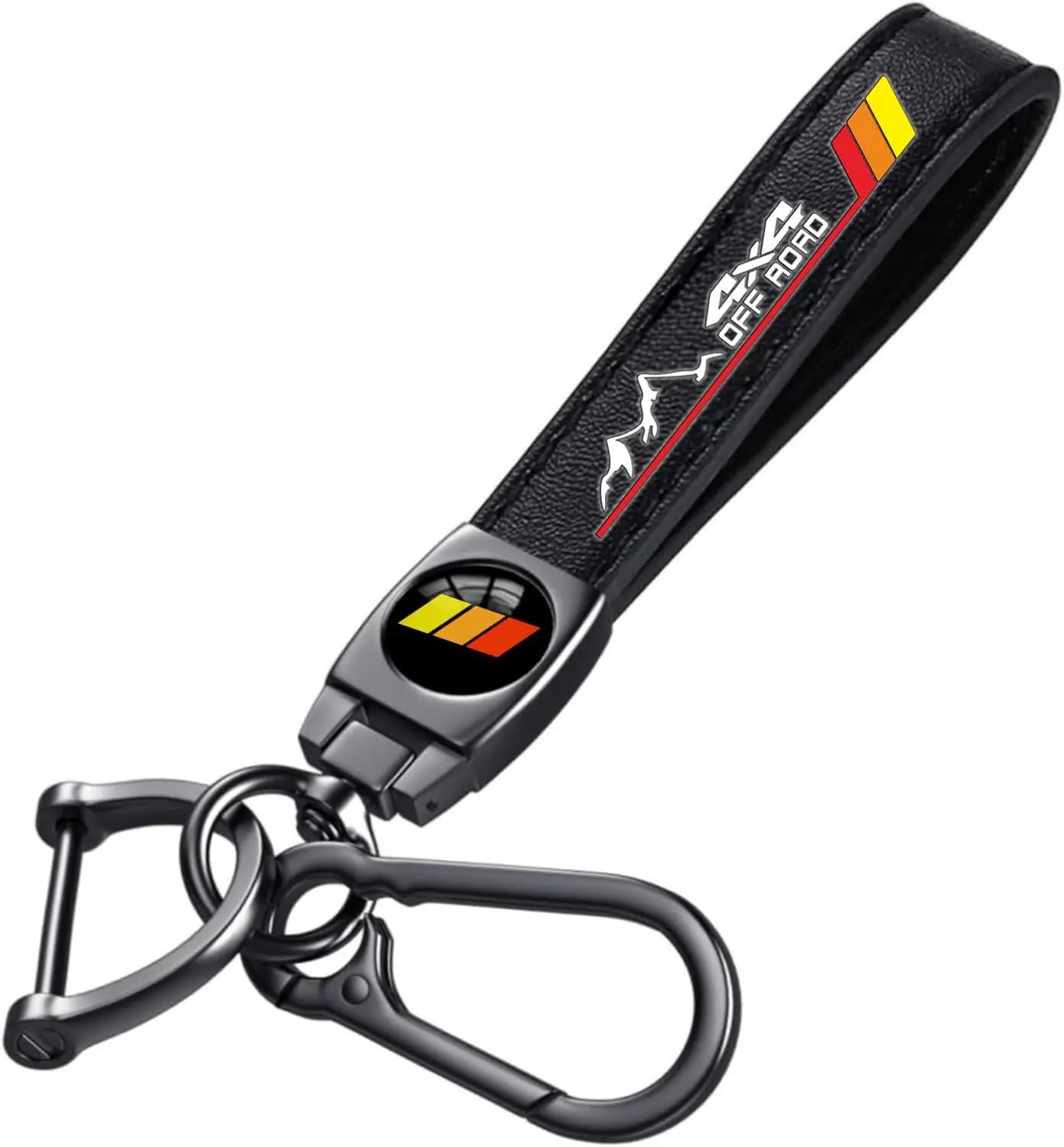 Tri-Color Leather Car Key Chain with Metal Parts, Off-Road Car Interior Accessory, Family Gift