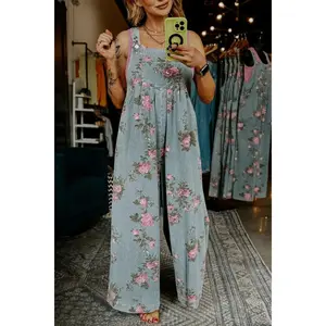 Blue Floral HW Denim Jumpsuit