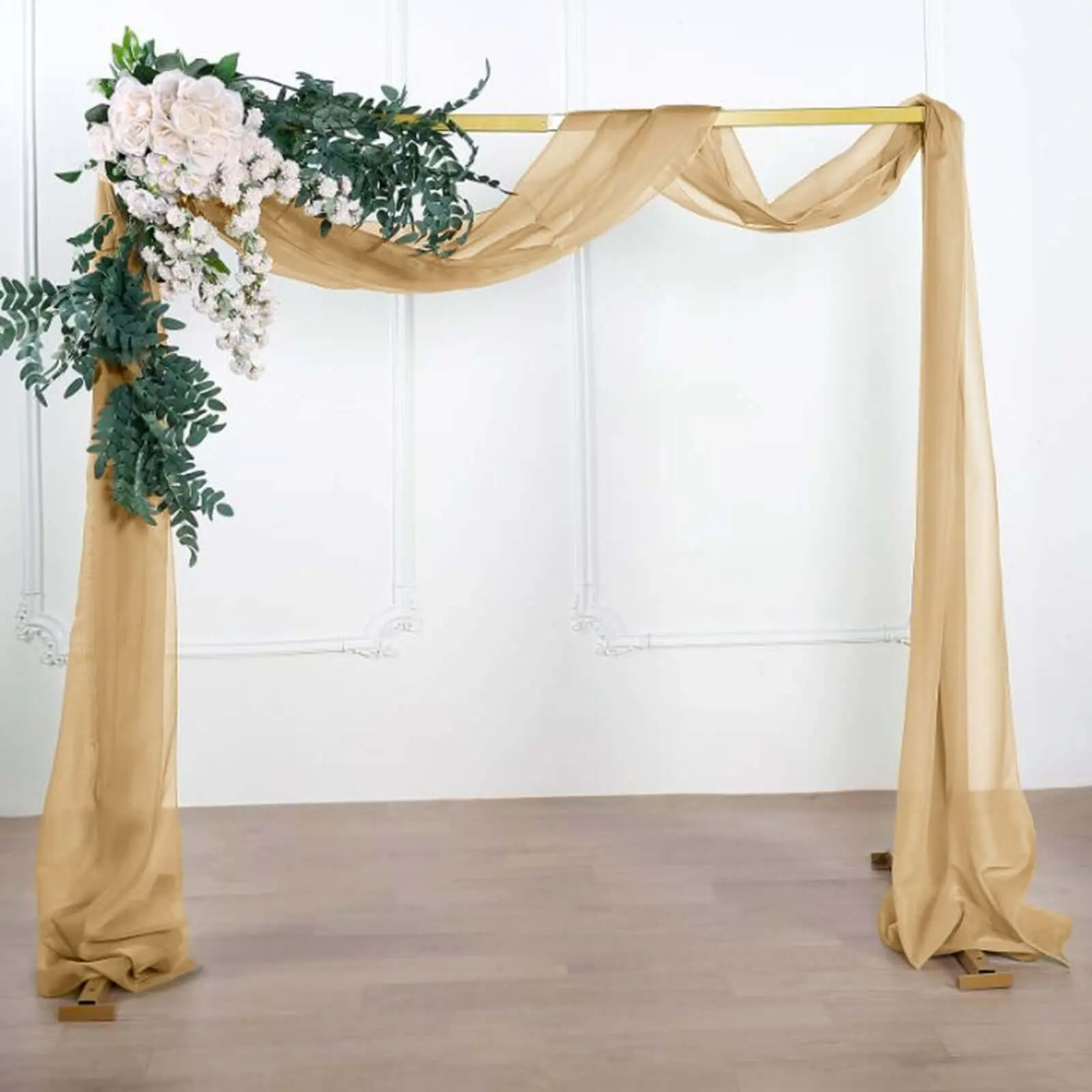Champagne Sheer Organza Arch Background Cloth - 18ft Backdrop Curtains, Wedding Ceremony Arch Draping Fabric, Indoor Party Decor Banners, Window Scarf Valance, Ceiling Backdrop Drapes, Hand Wash Only, Long Length