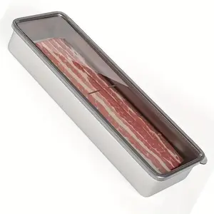 Bacon Container with Lid & Elevated Base, 304 Stainless Steel Airtight Deli Meat Storage, Dishwasher Safe, Kitchen Supplies