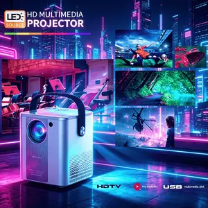 Portable HD LED Multimedia Projector, 800x480 Native Resolution, Dual Stereo Speakers, Dual HDMI USB Input, Mini Home Theater Movie Projector for Bedroom Outdoor Party, Game Party