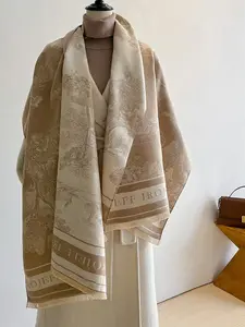 Autumn Winter New Embroidered Landscape Scarf, Warm Neck Protection, Versatile Shawl, Unisex Outerwear Accessory