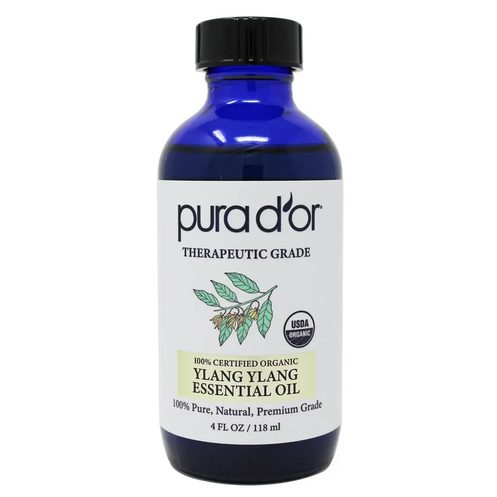 PURA D'OR Ylang Ylang Essential Oil 4oz(188ml) –  Pure Essential Oil for Aromatherapy, Sleep, Relaxation, Hair & Skin Care,Scalp Massage & Natural Home Fragrance