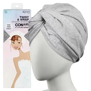 Cotton Twist & Wrap Hair Towel - Fast Drying Ultra absorbant Turban- for All Hair Types and Lengths - Grey