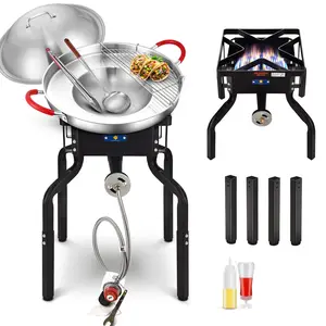 ARC 200,000BTU Propane Burner Camp Stove Removable Legs，With 20" Mexican Comal Griddle Pan,7Pcs Discada Disc Cooker, Large Cookware Set for Outdoor Cooking