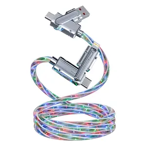 Four-In-One 240w Colorful LED Data Cable, USB PD Fast Charging Line, Switchable Ports, Type-C & Lightning Interfaces, Dual Phone Charger