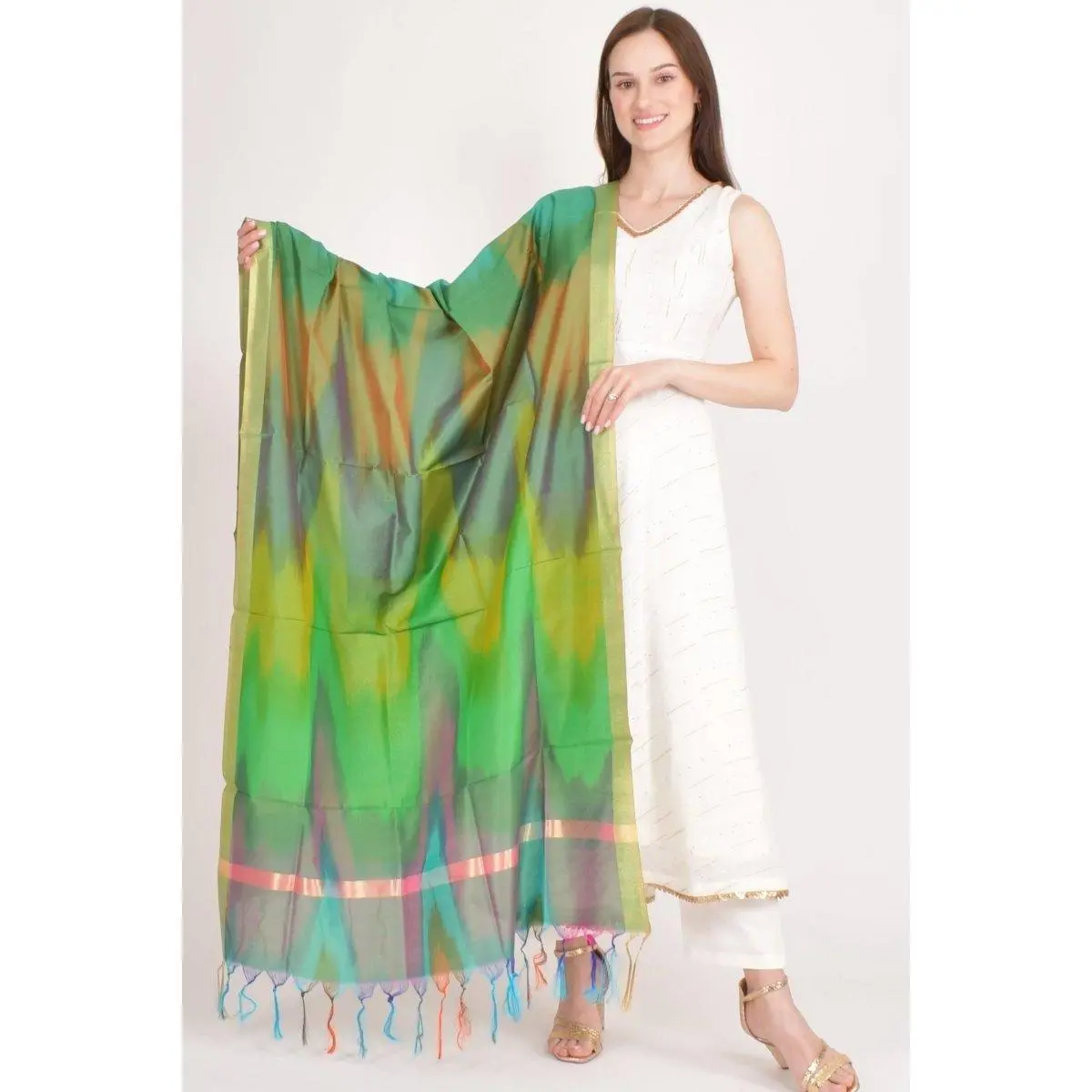 Green Ikkat Wave Silk Dupatta