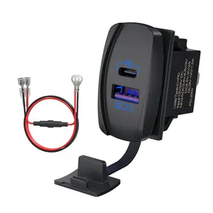 12V Waterproof USB Rocker Switch with USB C & QC 3.0 Dual Ports PD Charger Outlet Socket Fit for Car UTV RZR RV Truck Marine