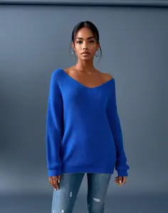 French Style Sexy Backless Cutout V-Neck Lace Long Sleeve Pullover Sweater For Women Fit Feminine