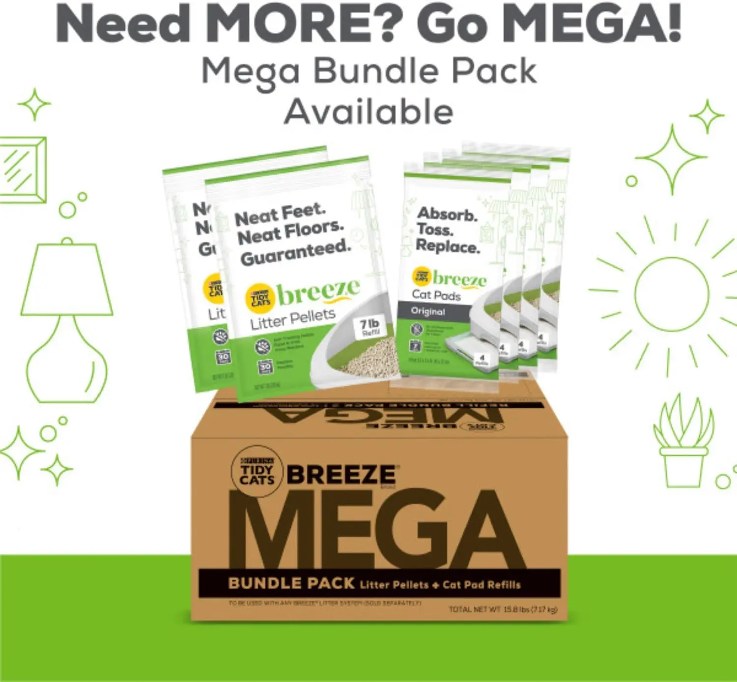 Purina Tidy Cats Breeze Litter Mega Bundle Pack - 3.5 LB Pellets & Cat Pad Refills to Prevent Dust & Tracking - Pack of 2