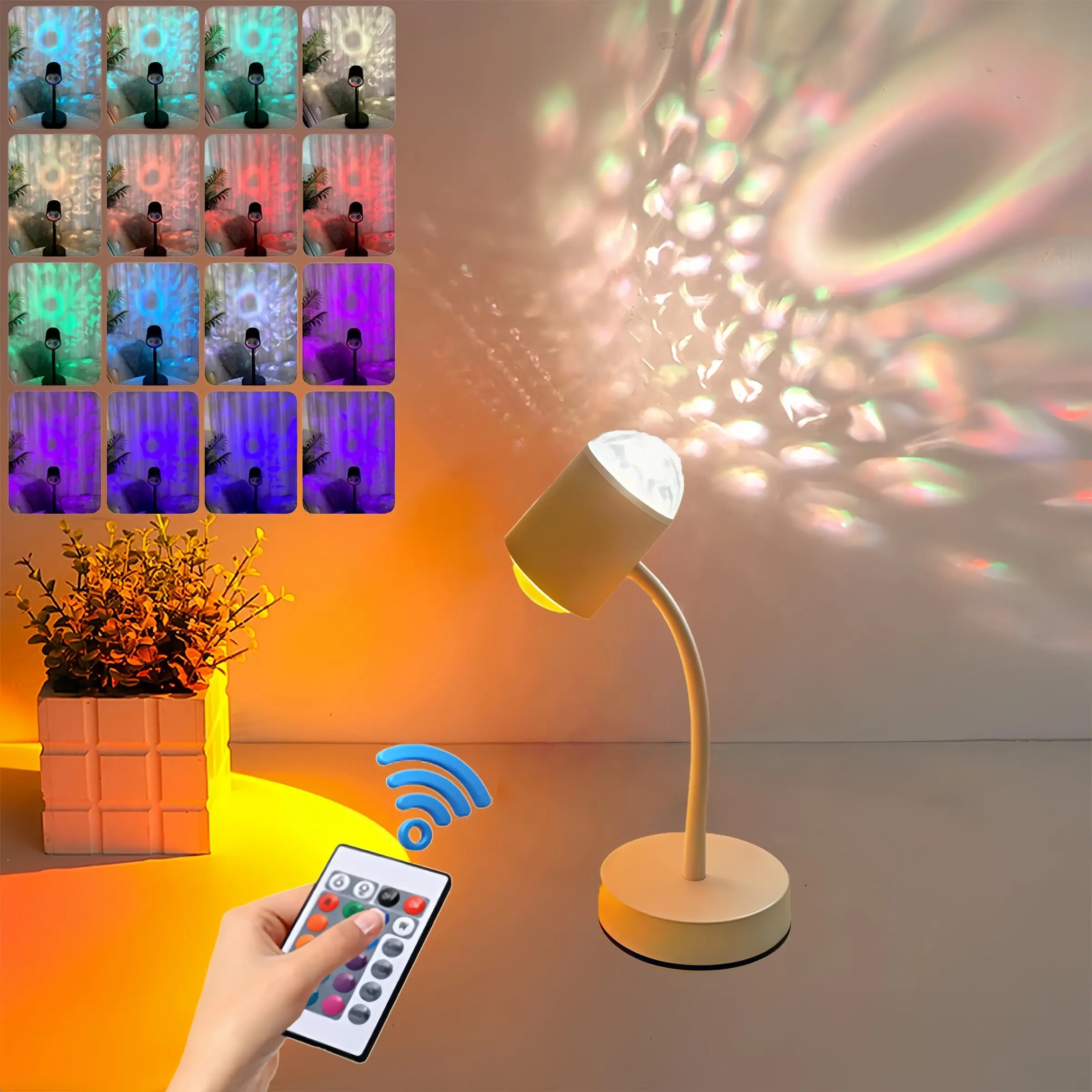 Dual Head Sunset Water Ripple Projection Lamp with Remote, Smart Indoor Light, RGB 16 Colors, USB Powered, Ideal for Bedroom, Living Room, Studio, Adjustable Led Lights, Indoor Decorative Light, Aurora Projector Lamp, Mood Lighting