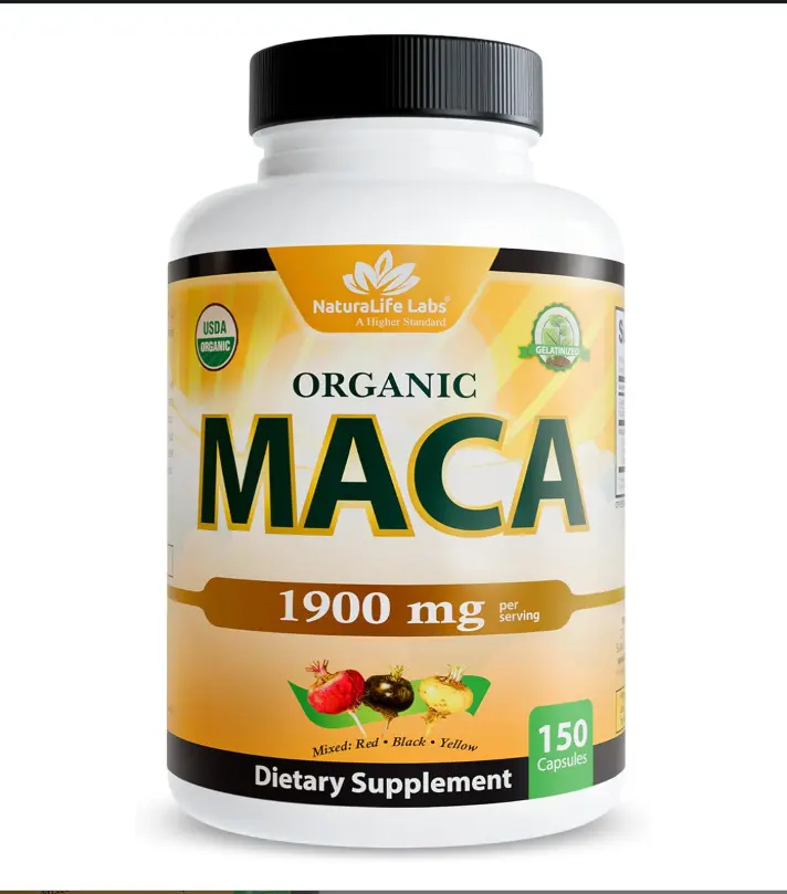 NaturaLife Labs Organic Maca Root – Black, Red & Yellow – 1900 mg per Serving – 150 Capsules – Gelatinized Peruvian Maca – Non-GMO, Gluten-Free, Vegan