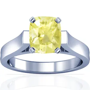 Untreated Yellow Sapphire CushionProng Set Solitaire Ring - (14k White Gold)- R60480REYS