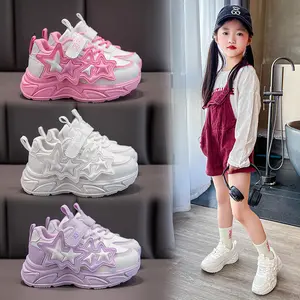 Girls' Shoes 2025 Spring New Sports Breathable And Fashionable Medium Large Children's Leather Face Small White Primary School Students' Dad Cute Pink Sneakers High Top Star Athletic Casual shoes  for  children springtok boy