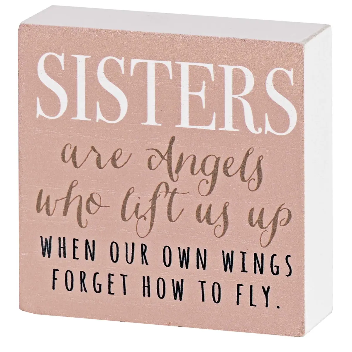Dicksons Feminine Personalized Decorative Plaque - MDF Wood 360-Rotation Stand, 3x3 in Distressed Sisters Angel Tabletop Decor for Adult Baptism, Home Decor Products