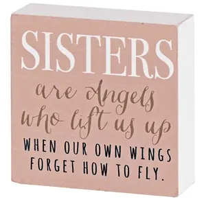 360 Stand Dicksons MDF Wood Decorative Plaque - 3 x 3 in Distressed Sisters Themed Personalized Home Decor Sign, Home Decor Products for Tabletop Display, Personalized Plaque