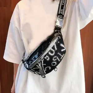2026 New Elegant Sequin Crossbody Bag, Women's Versatile Waist Bag, Casual Saddle Dumpling Shoulder Bag