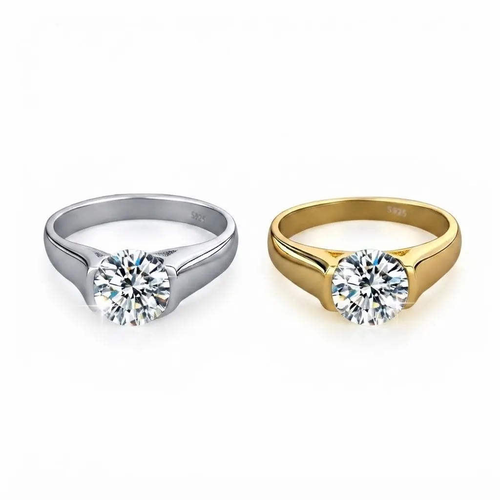 (Bezel Ring) 925 Sterling Silver Single Stone Classic Solitaire Synthetic Moissanite Ring,round cut moissanite ring, round brilliant moissanite ring, 925 sterling silver round ring, classic round engagement ring, round moissanite ring