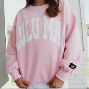 Women’s Lulu Mac Pink Sweatshirt With White puff Lettering Womenswear Long Sleeve Tops Pullover Casual Cotton Soft Everyday