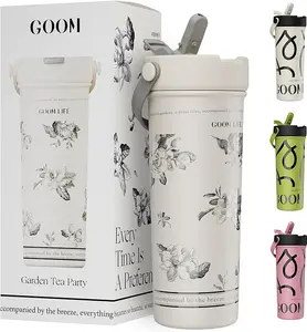 【Floral Whisper】GOOM | Graffiti 20 oz Tumbler with Lid and Straw,Tea Infuser,6-Layer Insulation Stainless Steel Container - Floral White