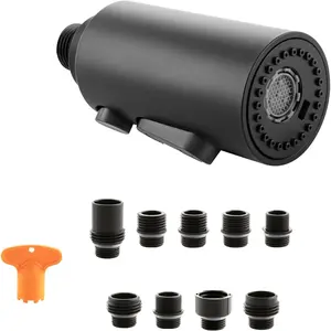 Pull Down Kitchen Faucet  Replacement, 3 Function Pull Out Sprayer  Nozzle with 9 Adapters for Kitchen Sink Faucet  Standard, Matte Black