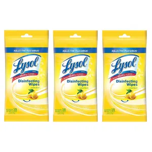 Lysol  Wipes To-Go Pack, Lemon Scent, 15 Count (Pack of 3)
