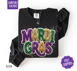 Faux Knit Mardi Gras Long Sleeve Comfort Colors, Trendy Women's Shirt