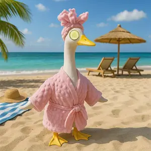 3pcs Funny Lawn Goose Bathrobe Clothing-Includes Bathrobe, Headscarf, Cucumber Slices, Pink Bathrobe Porch Goose Clothing, Double-Sided Fleece Material, No Electricity Required, Autumn And Winter Outdoor Decoration, Outdoor Garden Decoratio