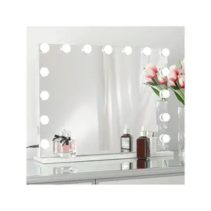 Vanity Mirror With Lights, 23'' Hollywood Mirror, Makeup Mirror With 15 Dimmable Bulbs, 10X Magnification And USB Charging Port, White
