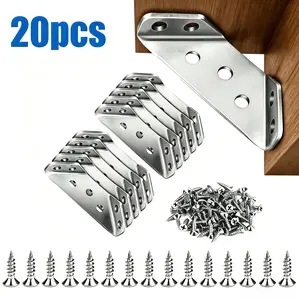 20PCS Universal Stainless Steel Corner function angle bracket connector, three-sided fixed 90° right-angle bracket, used for cabinets and furniture, supporting L-shaped corner bracket steel corner bracket