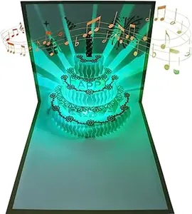 3D Changeable Colors Light Music Birthday Cards, Pop up Warming LED Colourful Musical Cake Happy Birthday Greeting Cards Postcards for Mom Wife Sister Boy Girl and Friends 1 Pack