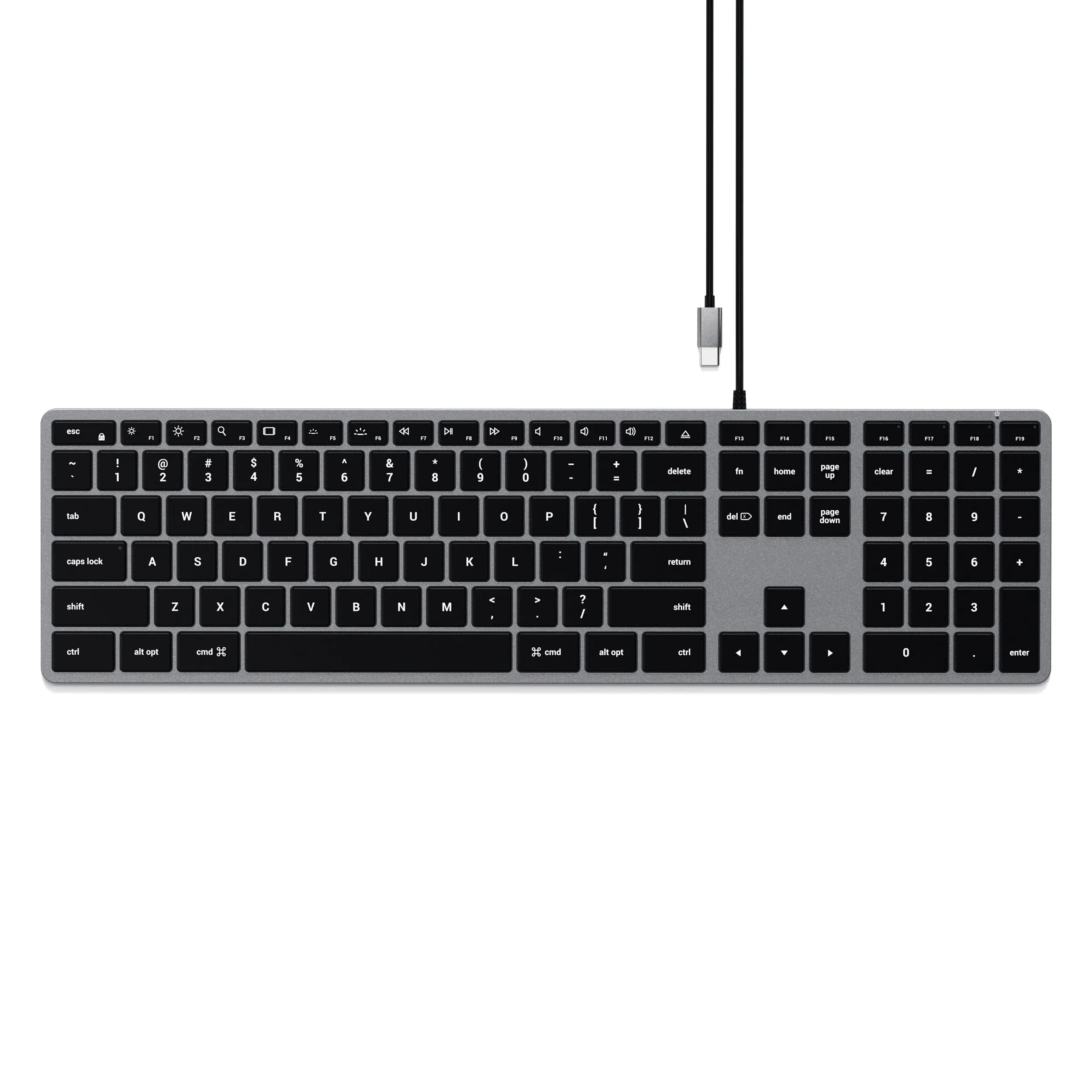 Satechi Slim W3 Wired Backlit Keyboard with Numeric Keypad, Illuminated Keys & USB C Connection, for MacBook Air/Pro/Neo, iPad Air/Pro, iPad mini, Mac mini, iMac and More