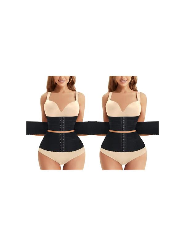 Women's Solid 3-sectional Hook & Eye Waist Trainer, High Stretch Tummy Control Corset for Daily Wear, Women Shapewear Clothes Halloween dailydrip comfyessentials midsize tiktokshopbacktoschool