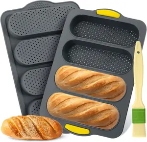 2 Pack Non-Stick Silicone Baguette Pan – 4 Hole French Bread Baking Mold, Reusable Easy Release, Dishwasher Safe