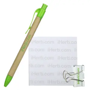 iHerb Goods Pen, Binder Clip, Sticky Notes, 3 Pieces