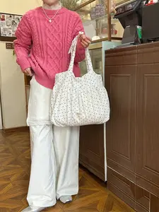 Women's Casual Canvas Crossbody Shoulder Bag, Large Capacity Foldable Tote, Cute Polka Dot Solid Color, Spring Summer Commute Shopping Student Bag