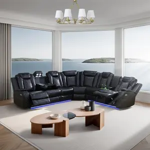 Summervibes 3-Piece Modern Black Breathable Leather Recliner Sofa Set with Cup Holders, Push-Back Reclining Sectional Couches, Comfortable Furniture for Living Room, Home Theater Needs
