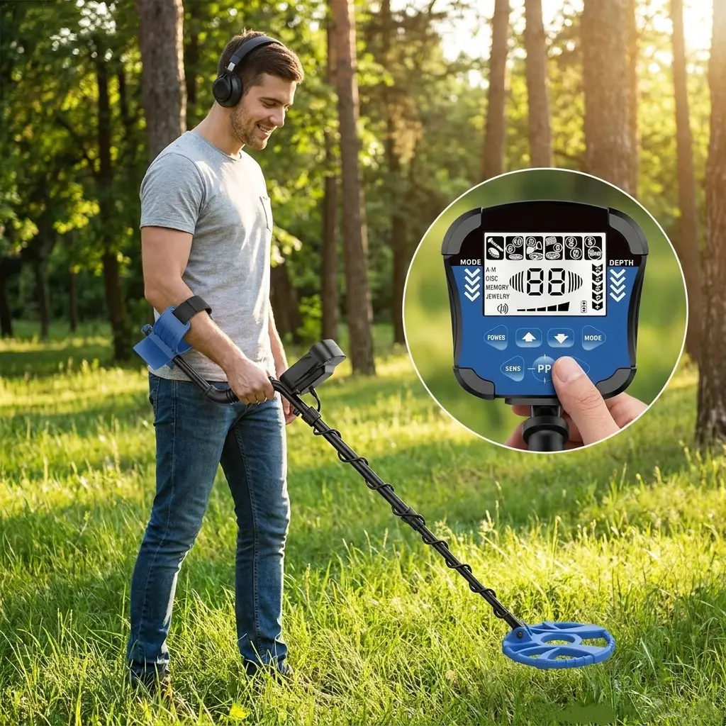 Professional Waterproof Metal Detector for Adults - 12" Coil, Advanced DSP Chip, LCD Display, 5 Modes, Higher Accuracy, Blue (Includes No)