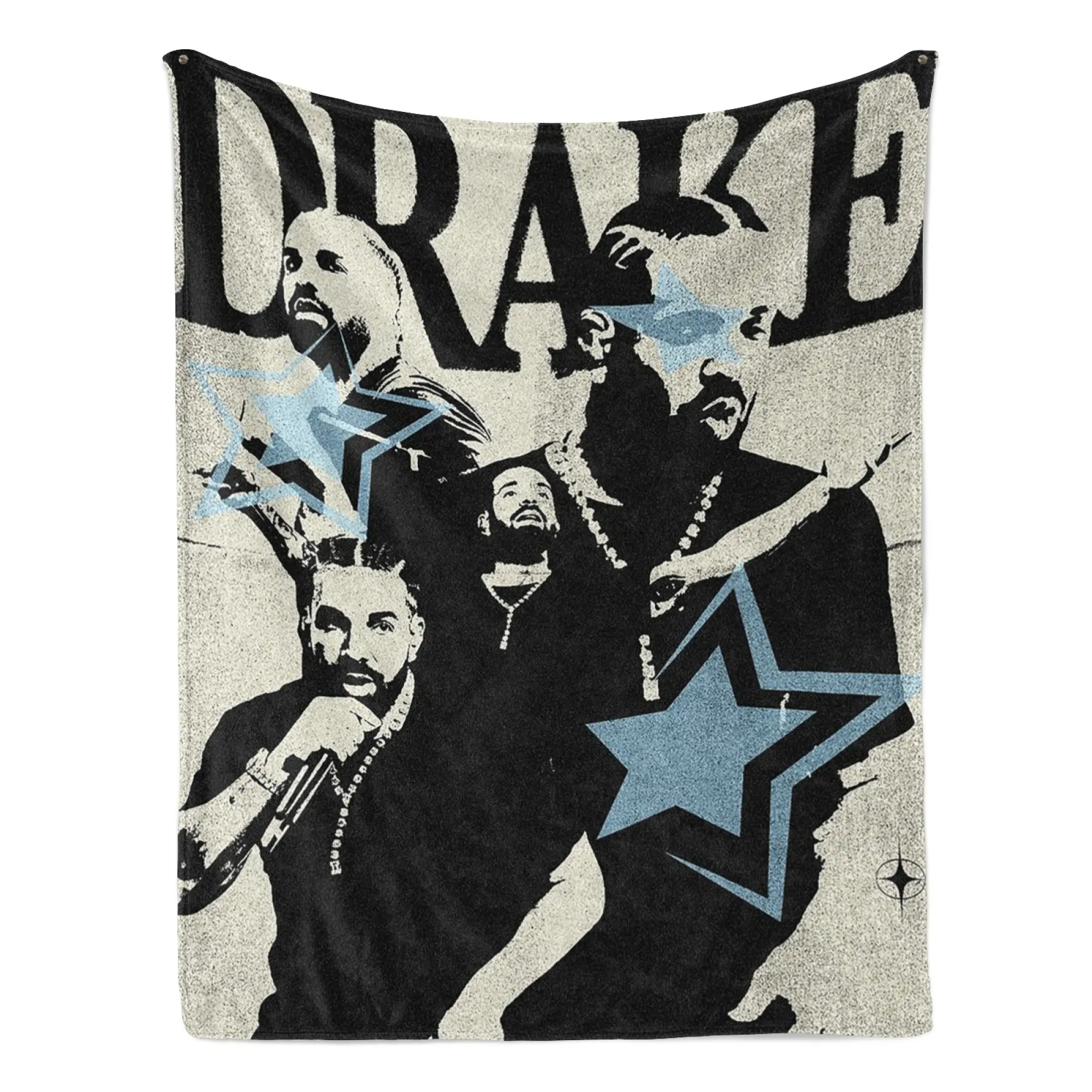 Retro Drake Silhouette with Blue Stars Flannel Throw Blanket Soft Cozy Warm Lightweight Plush Fleece Blanket Unique Christmas Holiday Gift for Drake Fans Rap Enthusiasts Couch Bed Sofa All Season Home Decor iceman