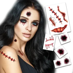 FashionTats Halloween Horror Temporary Tattoos Kit - 2 Sizes Bullet Holes & 4 Assorted Scars - Skin Safe & Made in USA - Easy Application Long Lasting Removable Tattoos