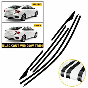 6pc Chrome Delete Blackout Window Trims Glossy Black For Honda Civic Sedan 16-21