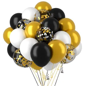 62-Piece Black & Gold Graduation Balloon Kit with Confetti & Ribbons for Parties, Weddings, & More