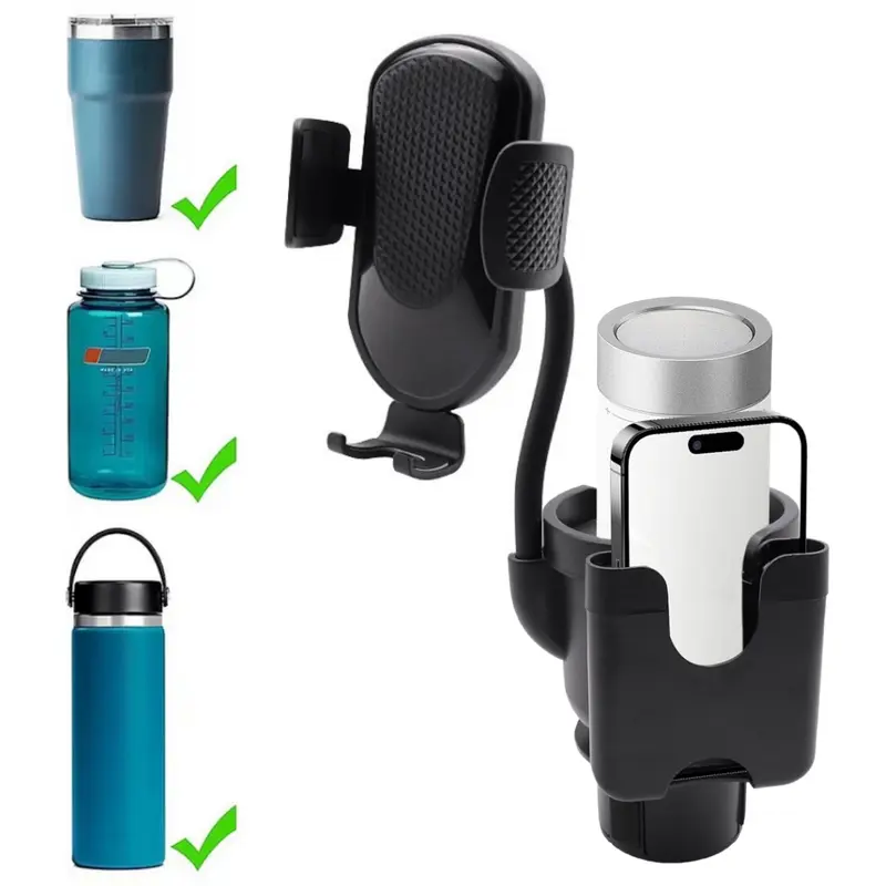 Cup Holder Phone Holder, 2026 Upgraded 3 in 1 Car Cup Holder Expander with Adjustable Base Long Gooseneck 360° Rotation, Cup Phone Holder for Car Fits All Smartphones and Most Bottles
