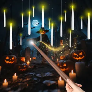 Magic Wand Remote Flameless Candles - 6.6" Floating Hanging LED Candles for Christmas & Halloween Decor