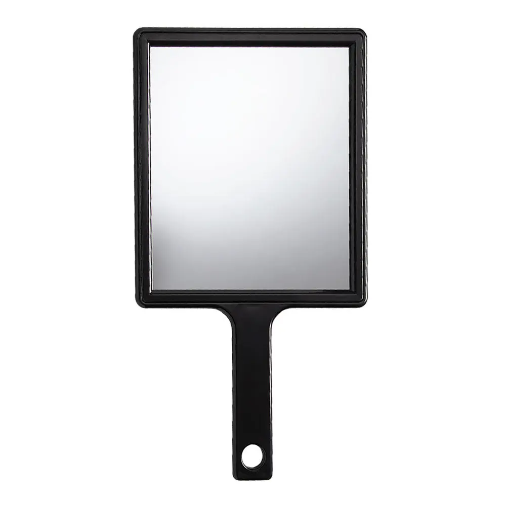 Square Hand Held Mirror with Easy Hold Plastic Handle and Hanging Hole, Glossy Black Frame for Salon and Personal Use, 8 x 7.25-Inch, Glossy Frame, Salon Use, Square Shape, 8"H X 7-1/4"W, Convenient Hanging Storage, Durable, Easy-Grip Handle, Plastic Fram
