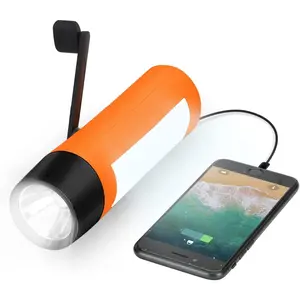 Rechargeable Hand Crank Flashlight/Generator/USB Charger for Phone and   Situations (Orange)