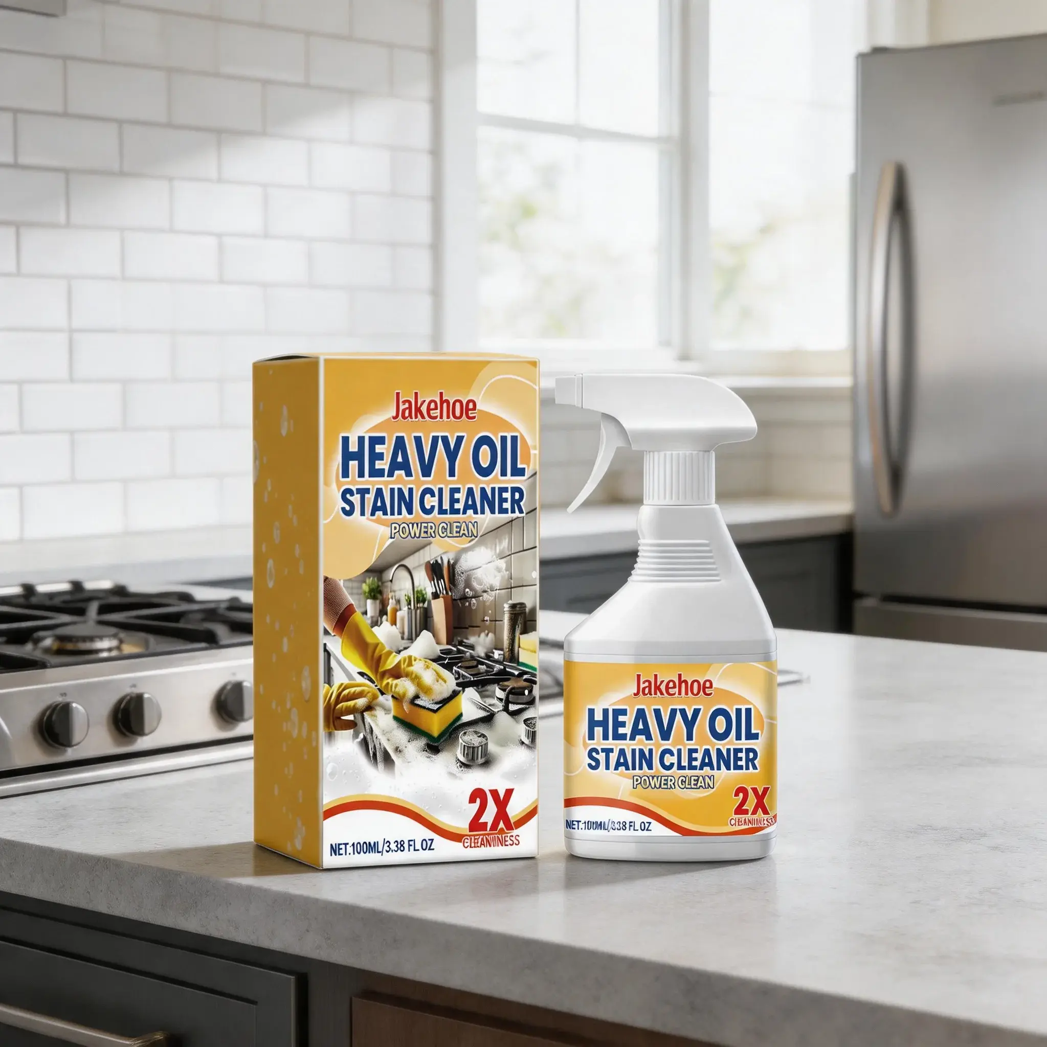 Jakehoe Powerful Heavy Duty Kitchen All-Purpose Cleaning Degreaser Spray - Oven & Grill Cleaner, Easy-to-Clean Solution for Cooktop, Stove, Range Hood & Cookware Household