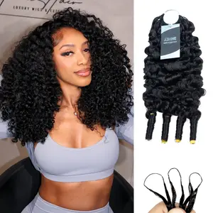 [Summervibes] Pre-Separated Feather Crochet Human Hair Extensions Miracle Invisible Knots Deep Wave  Burmese Curly Protective Style Natural Look & Blend Long-Lasting & Reusable Versatile Styling