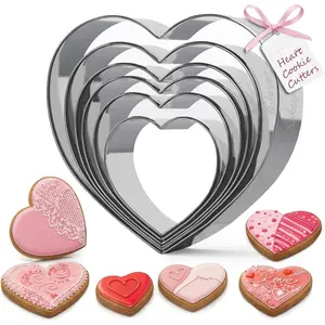 Heart Cookie  Set - 6 count Valentine Heart Shaped Cookie  for Baking Decorations for Cookies, Stainless Steel, Fondant, & Biscuit Making